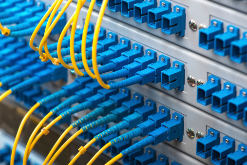 fiber optics cable with Optical Network server in  data center